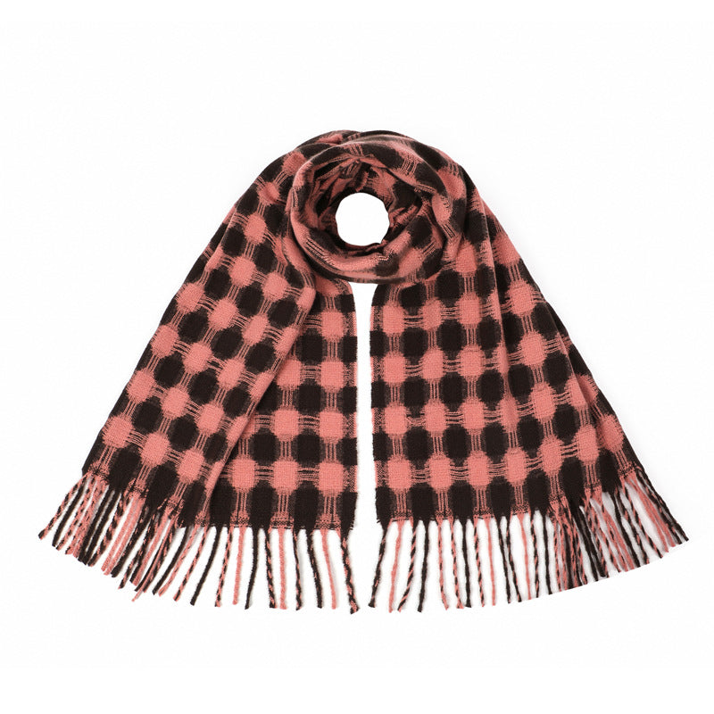 Polka Dot Fringed Winter Wrap Scarf - Pink