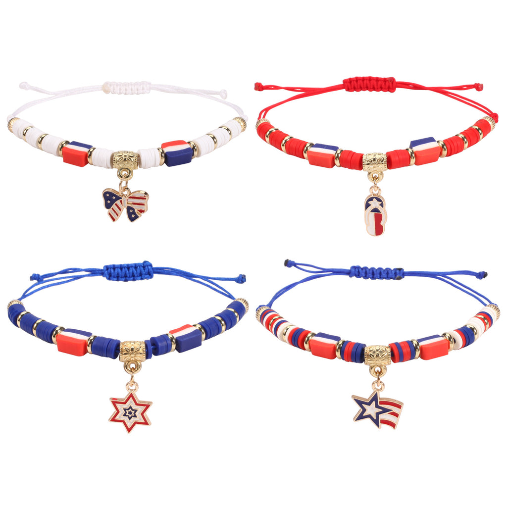 Americana Flag Charm Beaded Bracelet Set - Style 1