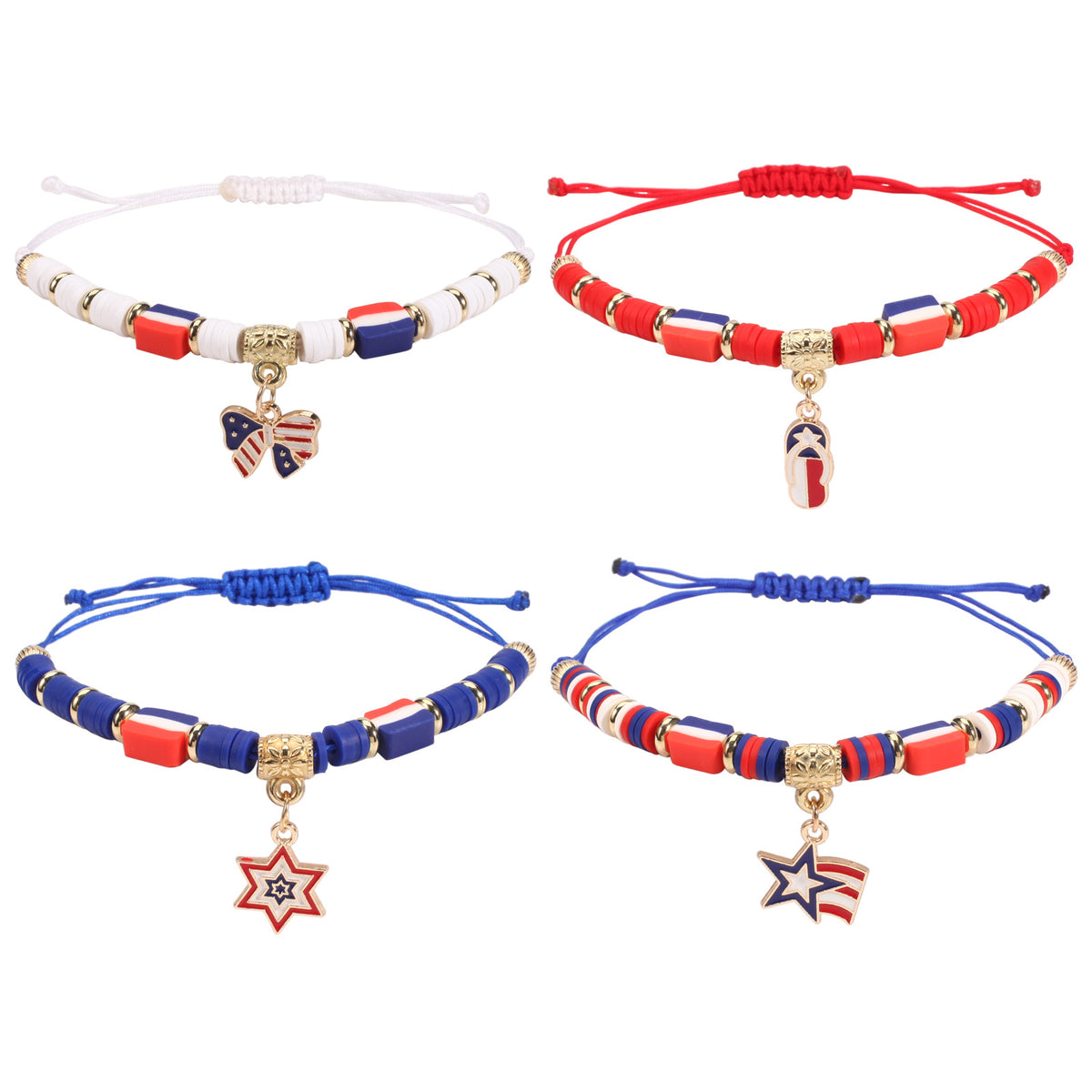 Americana Flag Charm Beaded Bracelet Set - Style 1