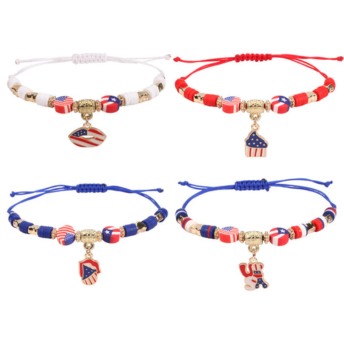 Americana Flag Charm Beaded Bracelet Set - Style 2