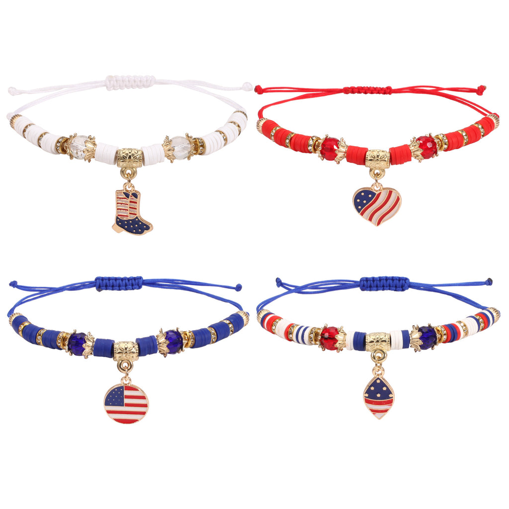 Americana Flag Charm Beaded Bracelet Set - Style 3