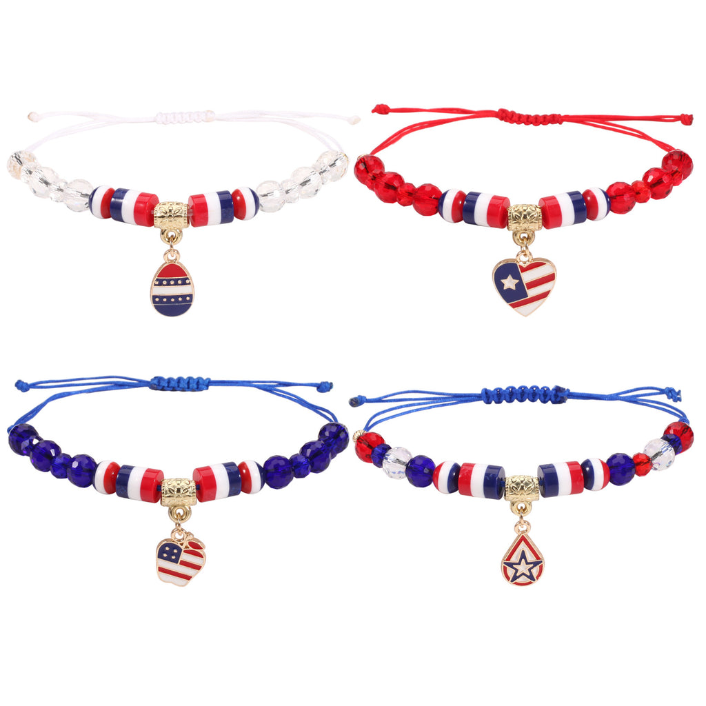 Americana Flag Charm Beaded Bracelet Set - Style 5