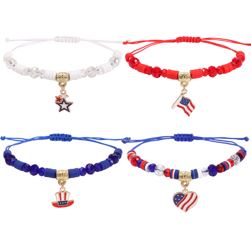 Americana Flag Charm Beaded Bracelet Set - Style 6