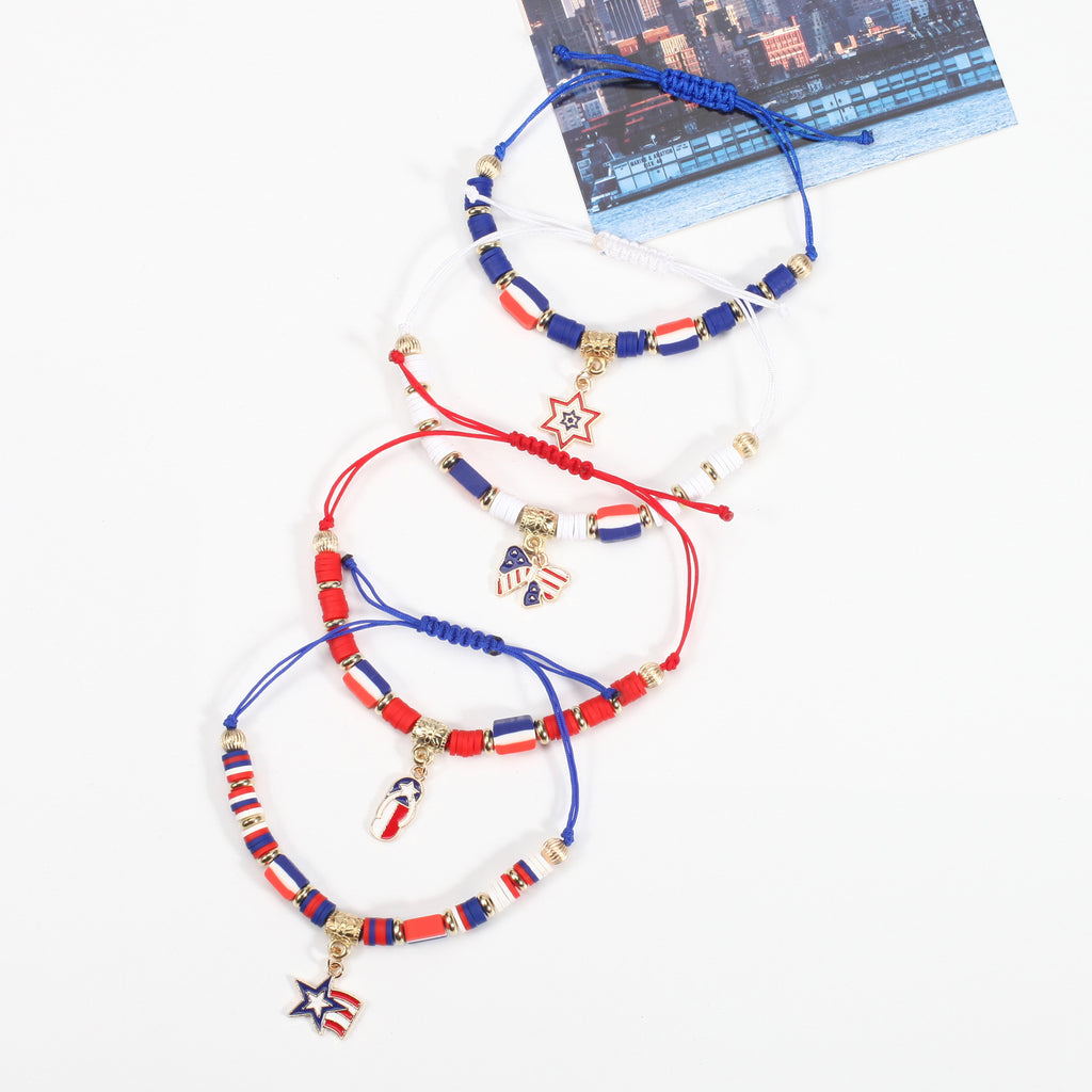 Americana Flag Charm Beaded Bracelet Set