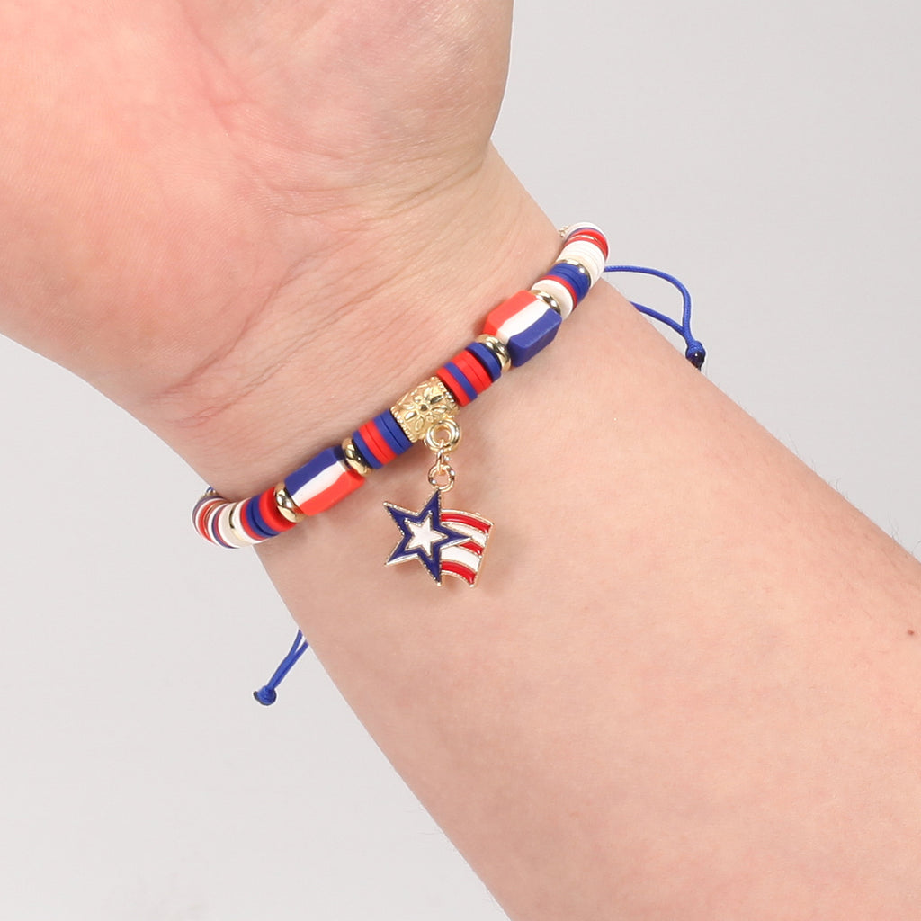 Americana Flag Charm Beaded Bracelet Set - view 1