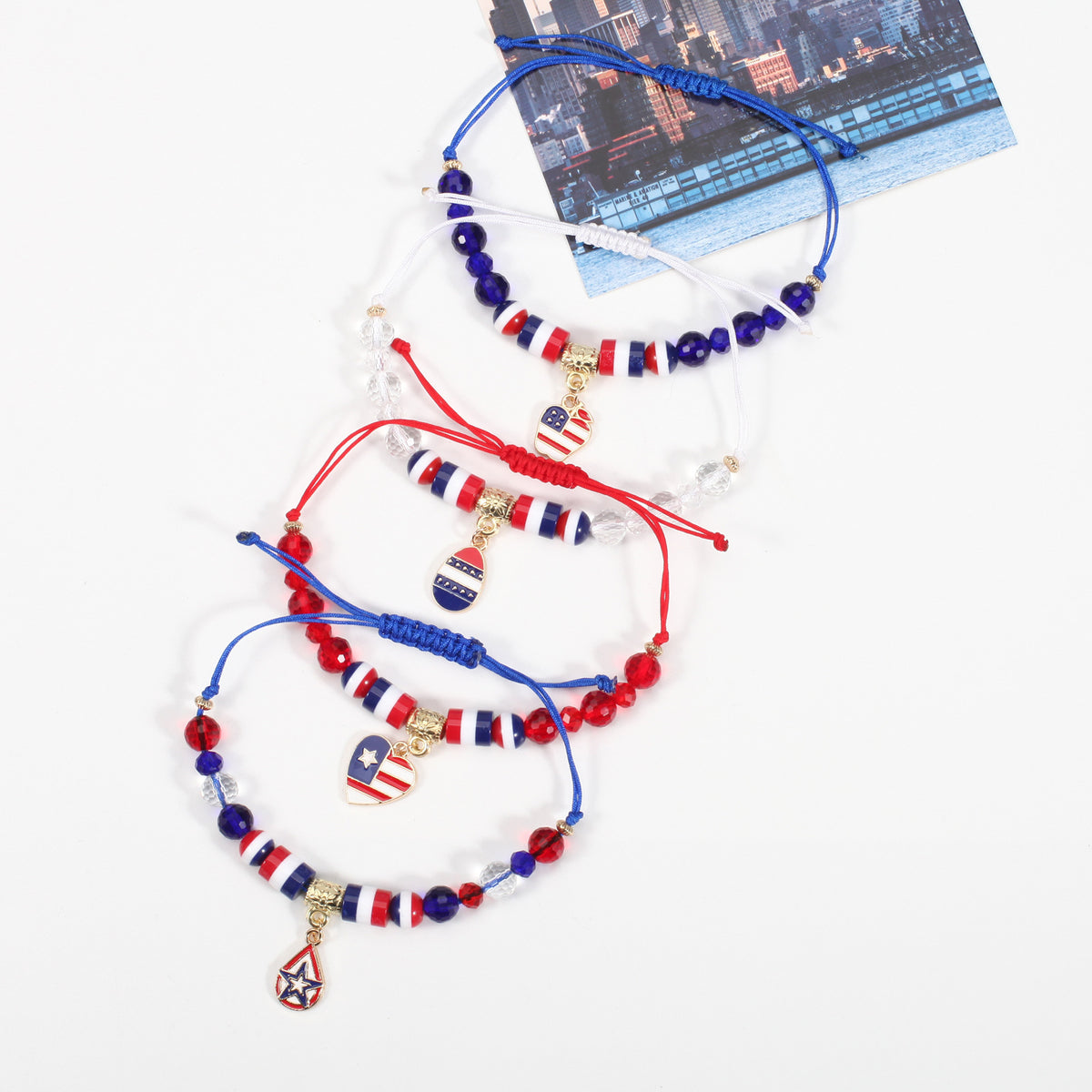 Americana Flag Charm Beaded Bracelet Set - view 12