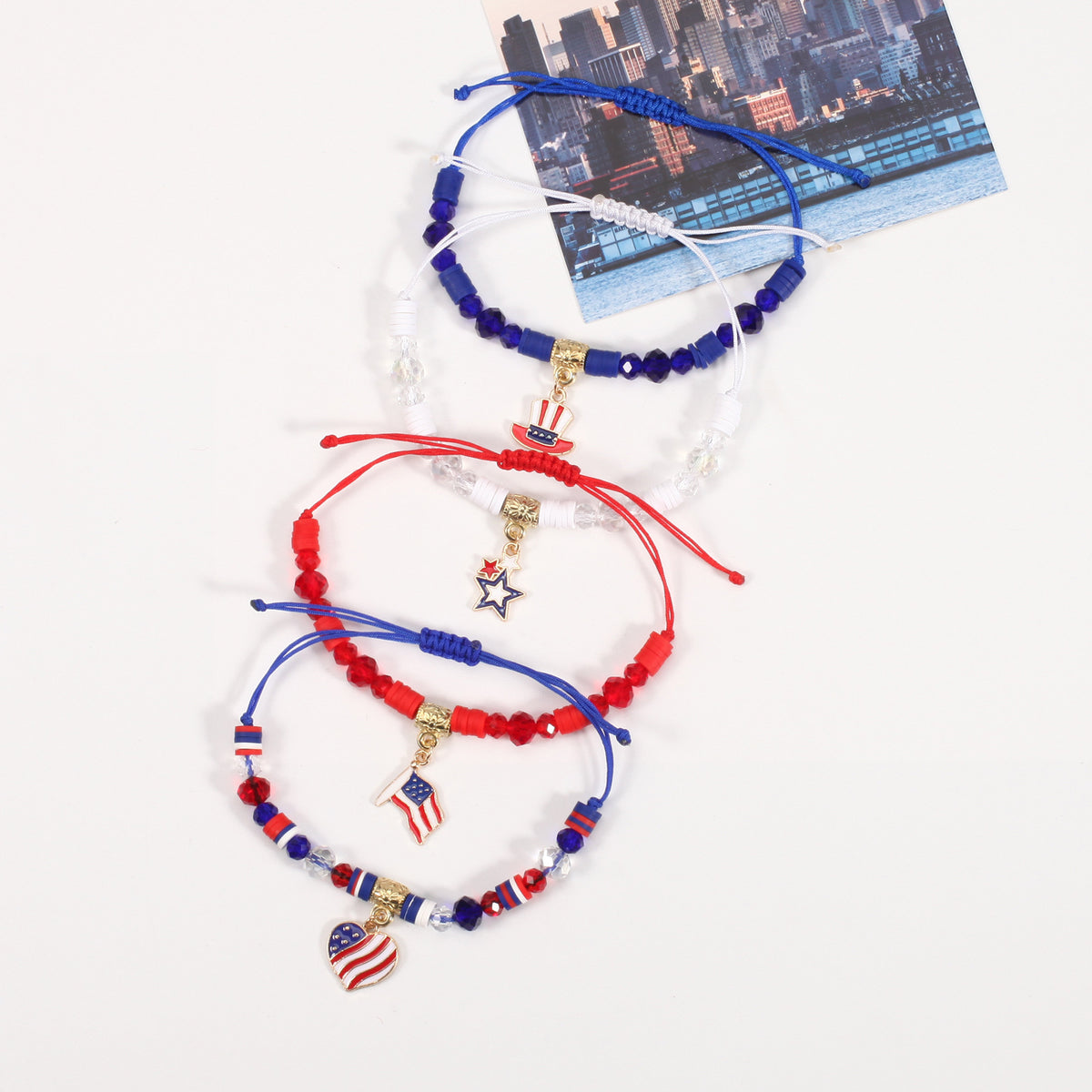 Americana Flag Charm Beaded Bracelet Set - view 15