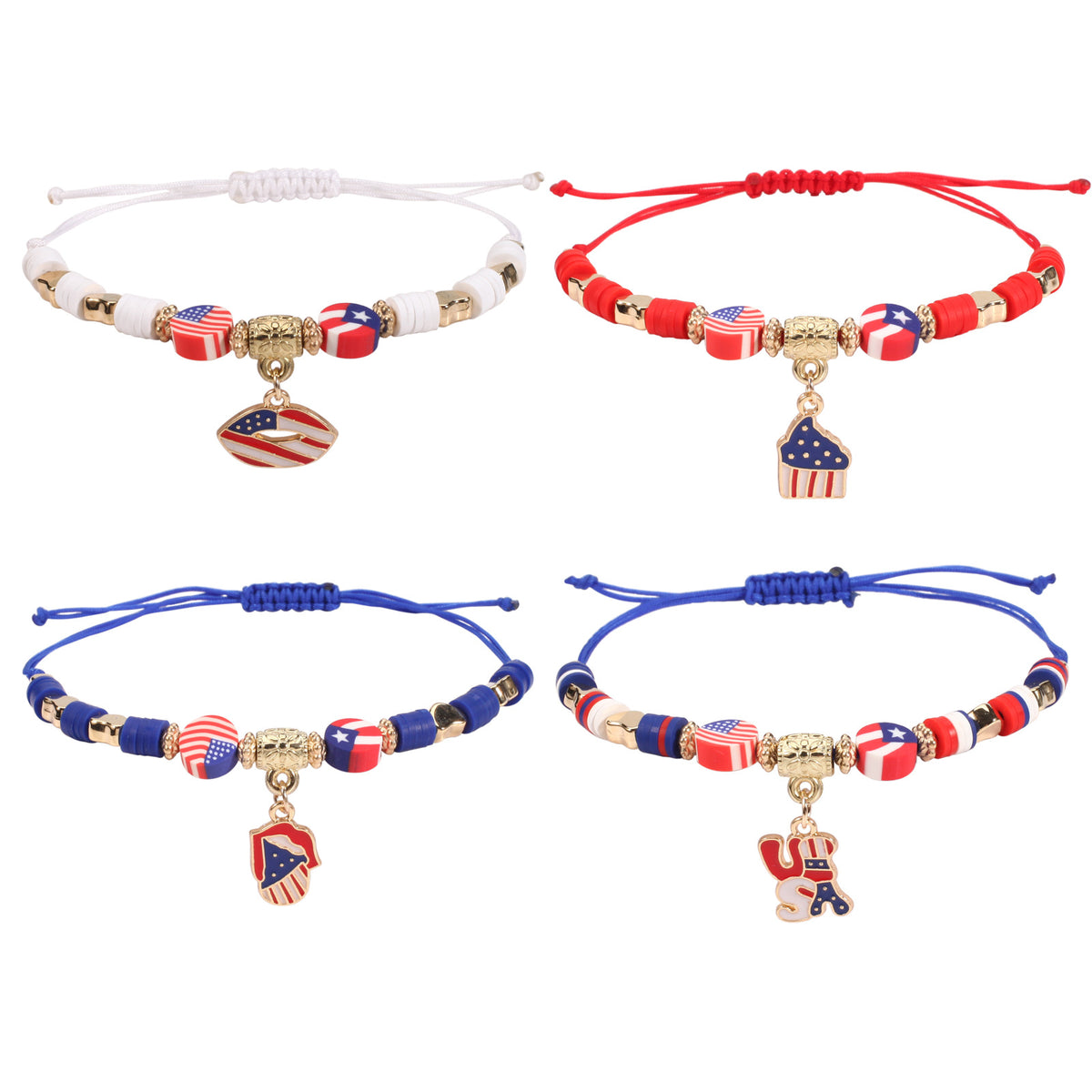 Americana Flag Charm Beaded Bracelet Set - view 2