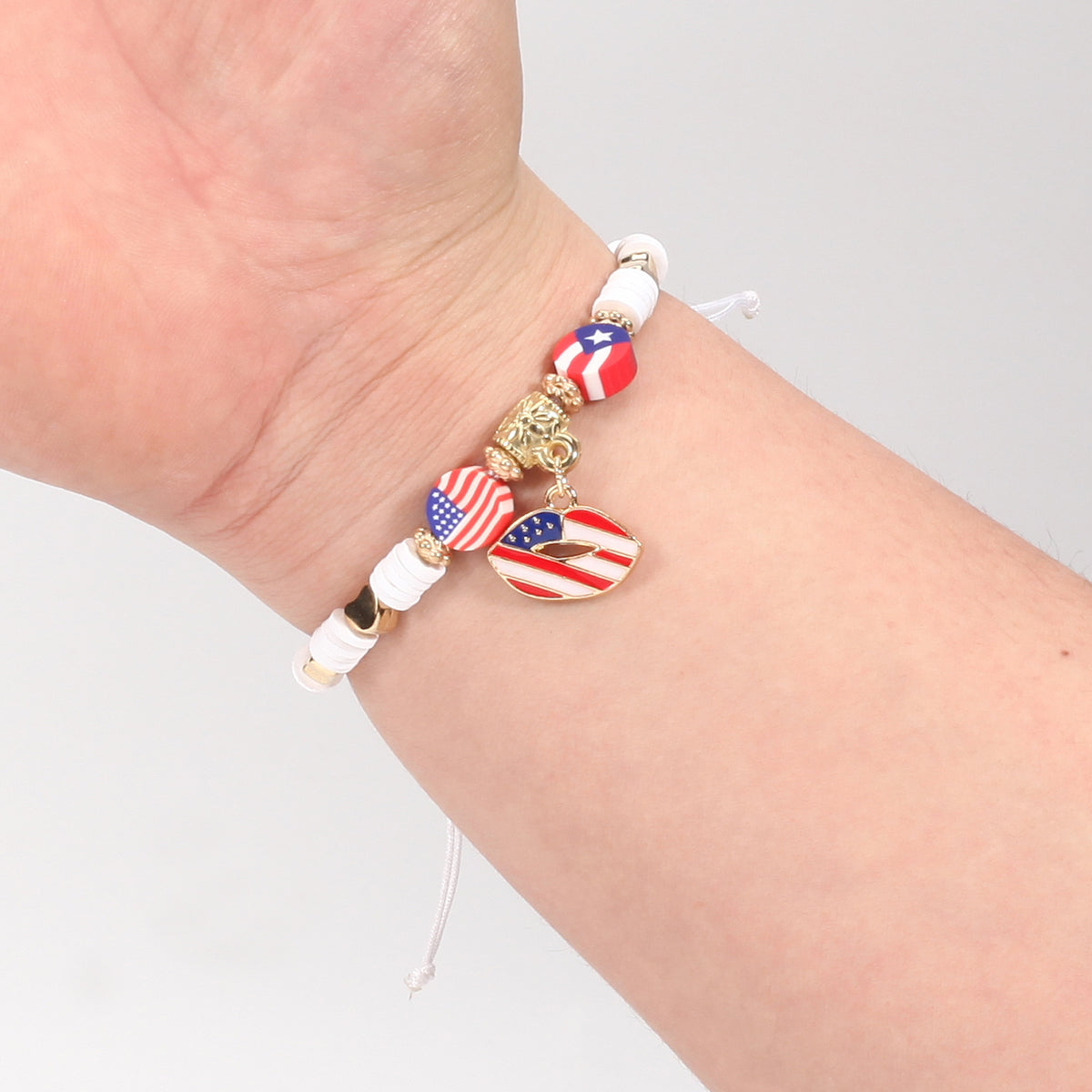 Americana Flag Charm Beaded Bracelet Set - view 4