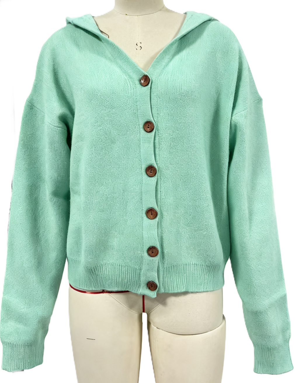 Hooded Button Front Knit Cardigan - Green