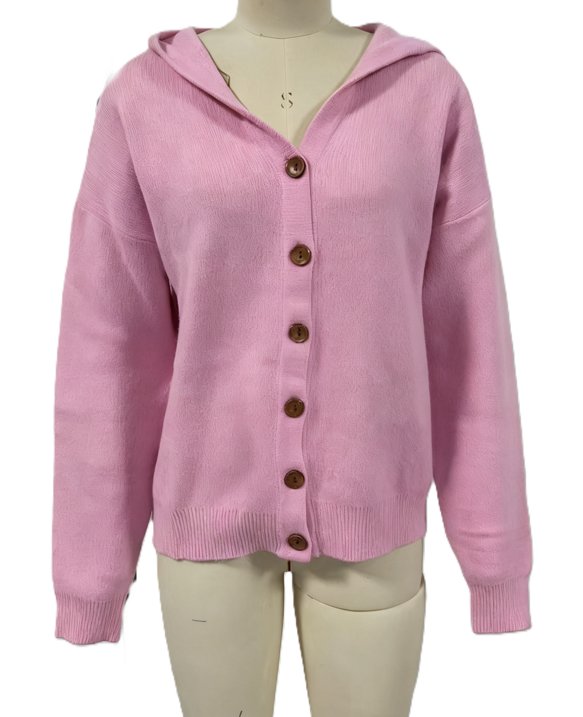 Hooded Button Front Knit Cardigan - Pink