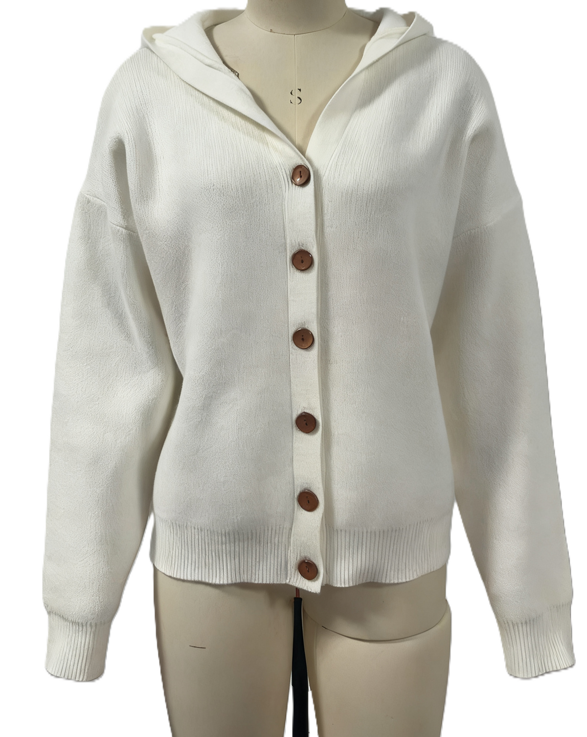 Hooded Button Front Knit Cardigan - White