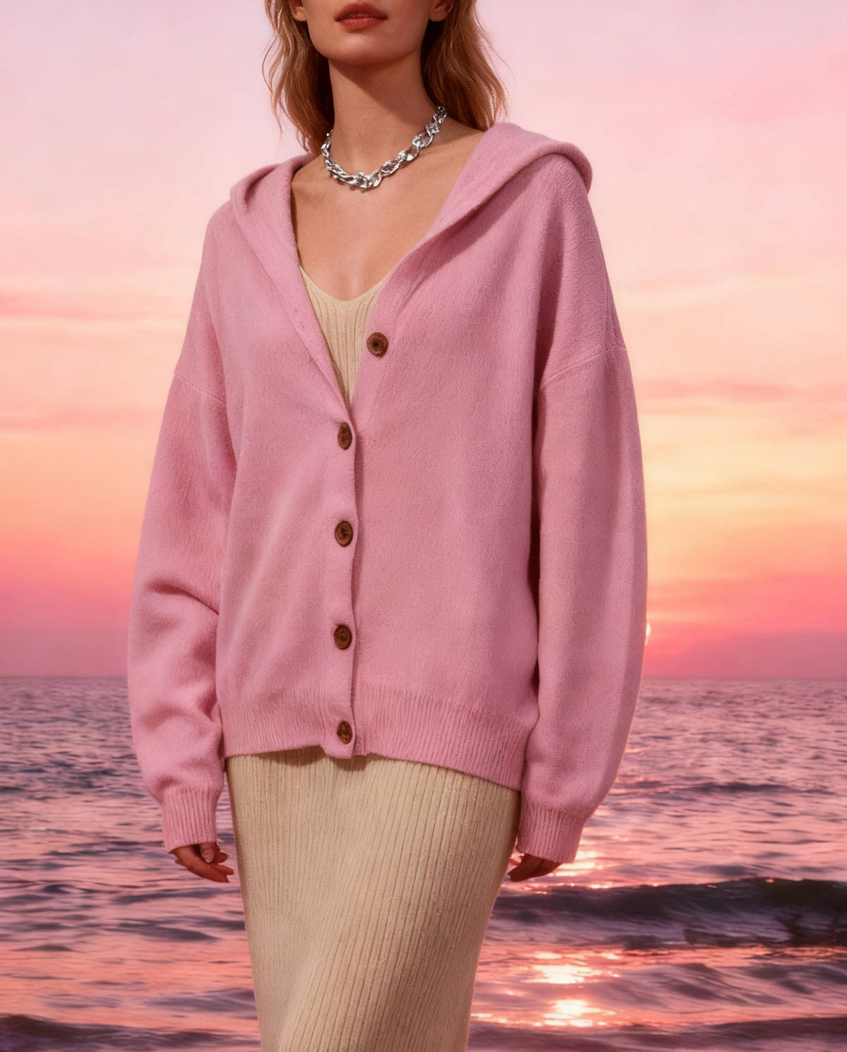 Hooded Button Front Knit Cardigan - view 1