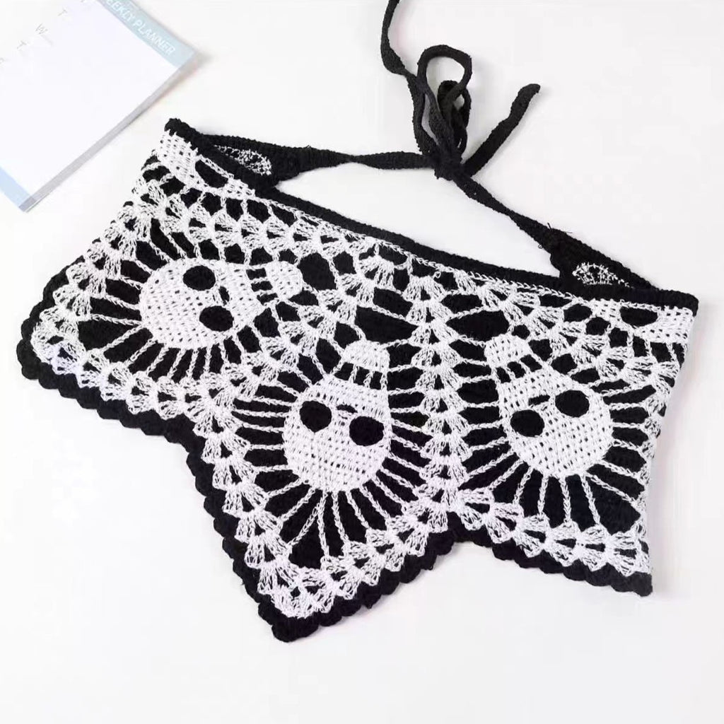 Crochet Skull and Web Triangle Bandana - C1