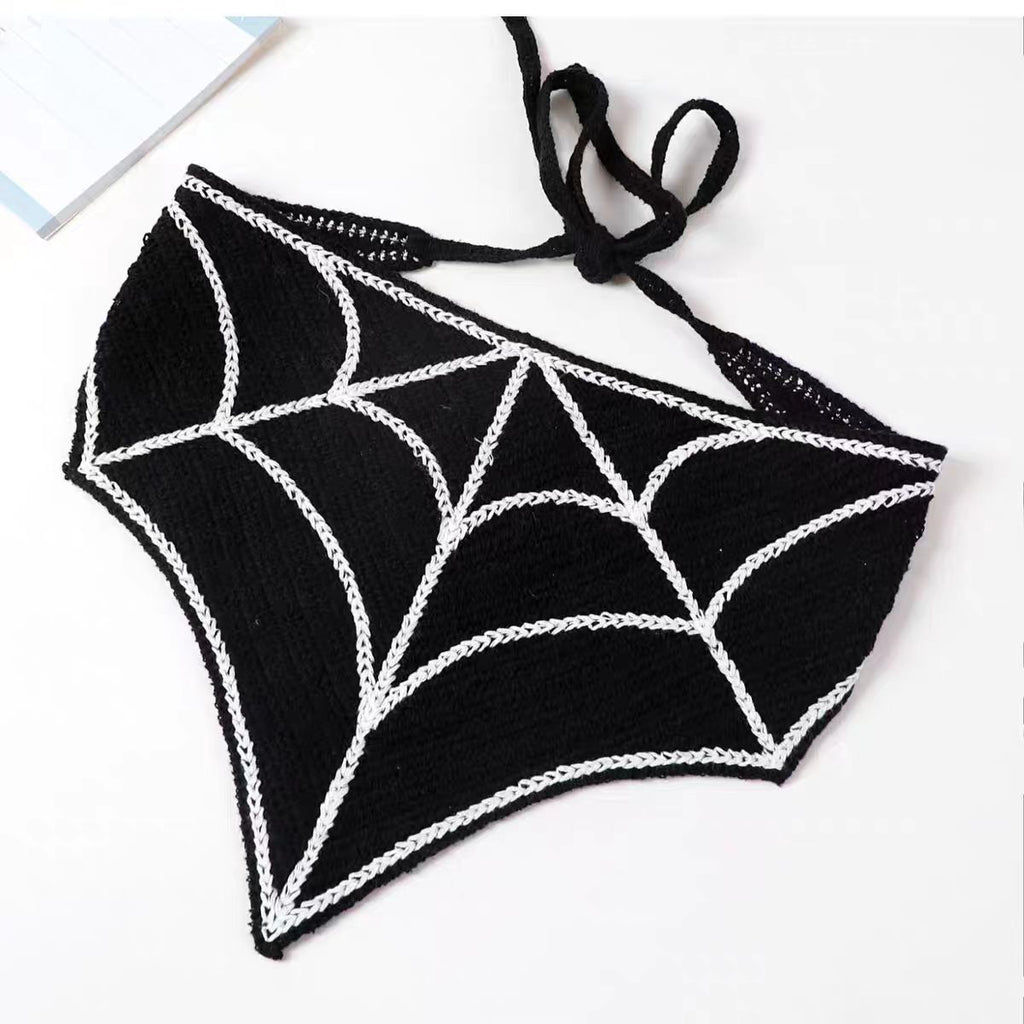 Crochet Skull and Web Triangle Bandana - C2