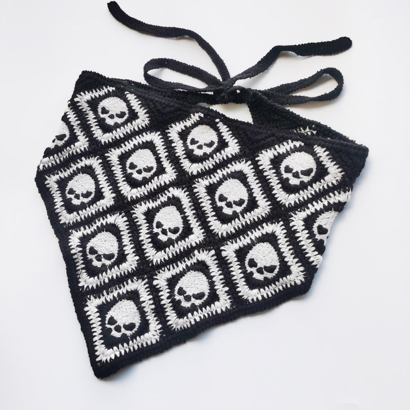 Crochet Skull and Web Triangle Bandana - C3