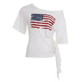 Distressed Flag Graphic Side Tie Crop Tee - White