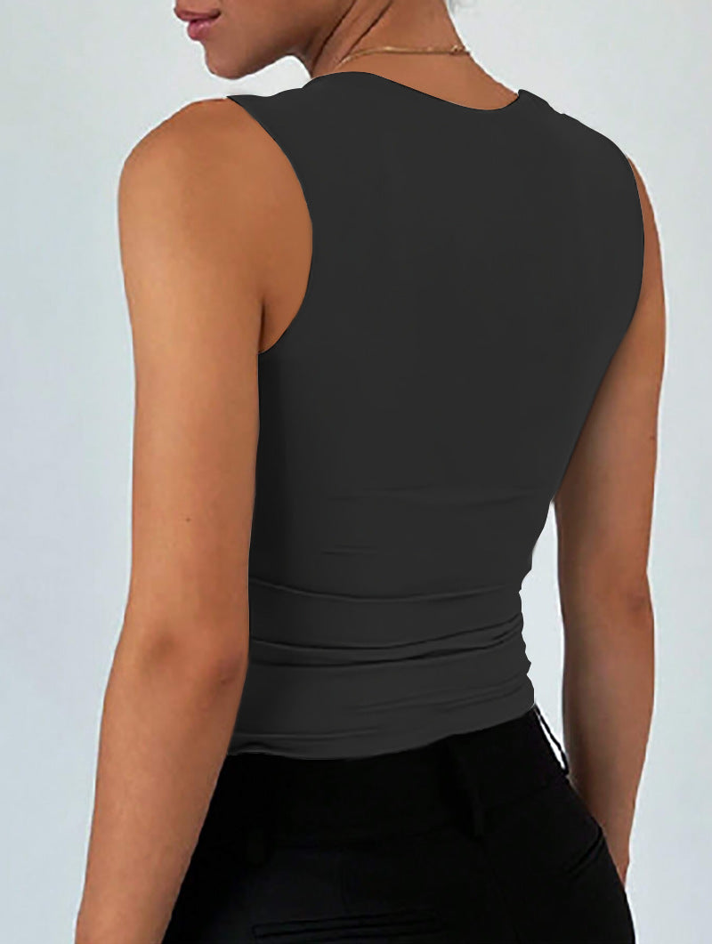 Sleek Square Neck Cropped Tank Top - Black - 3