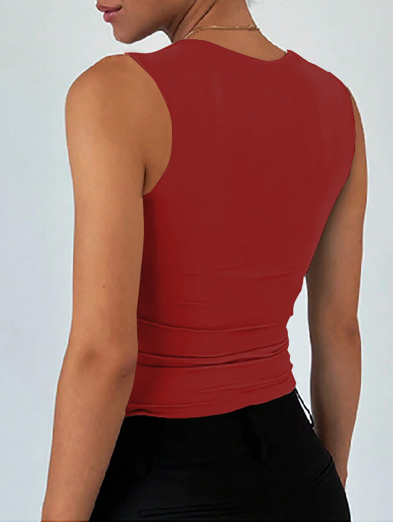 Sleek Square Neck Cropped Tank Top - Burgundy - 1