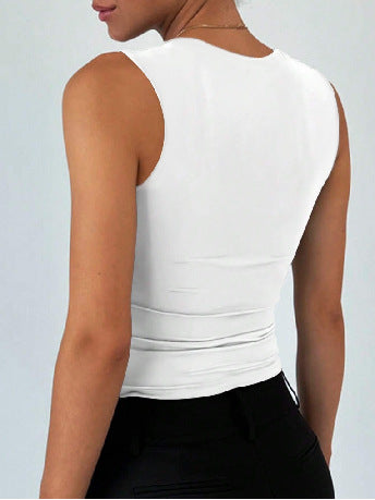 Sleek Square Neck Cropped Tank Top - White - 4