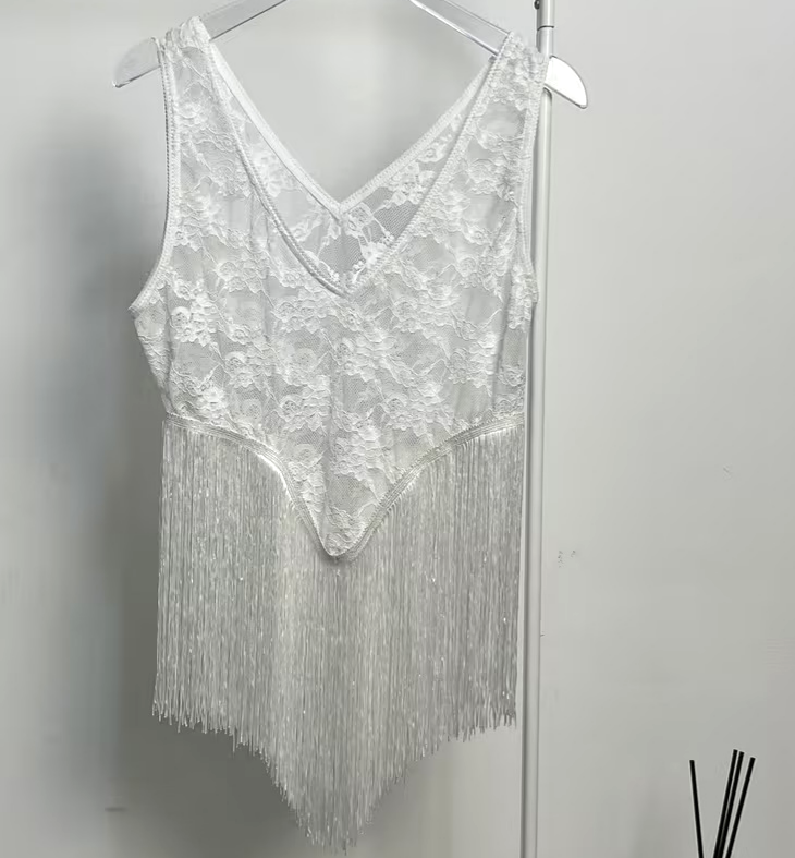 Fringe Hem Floral Lace Tank Top - White - 1