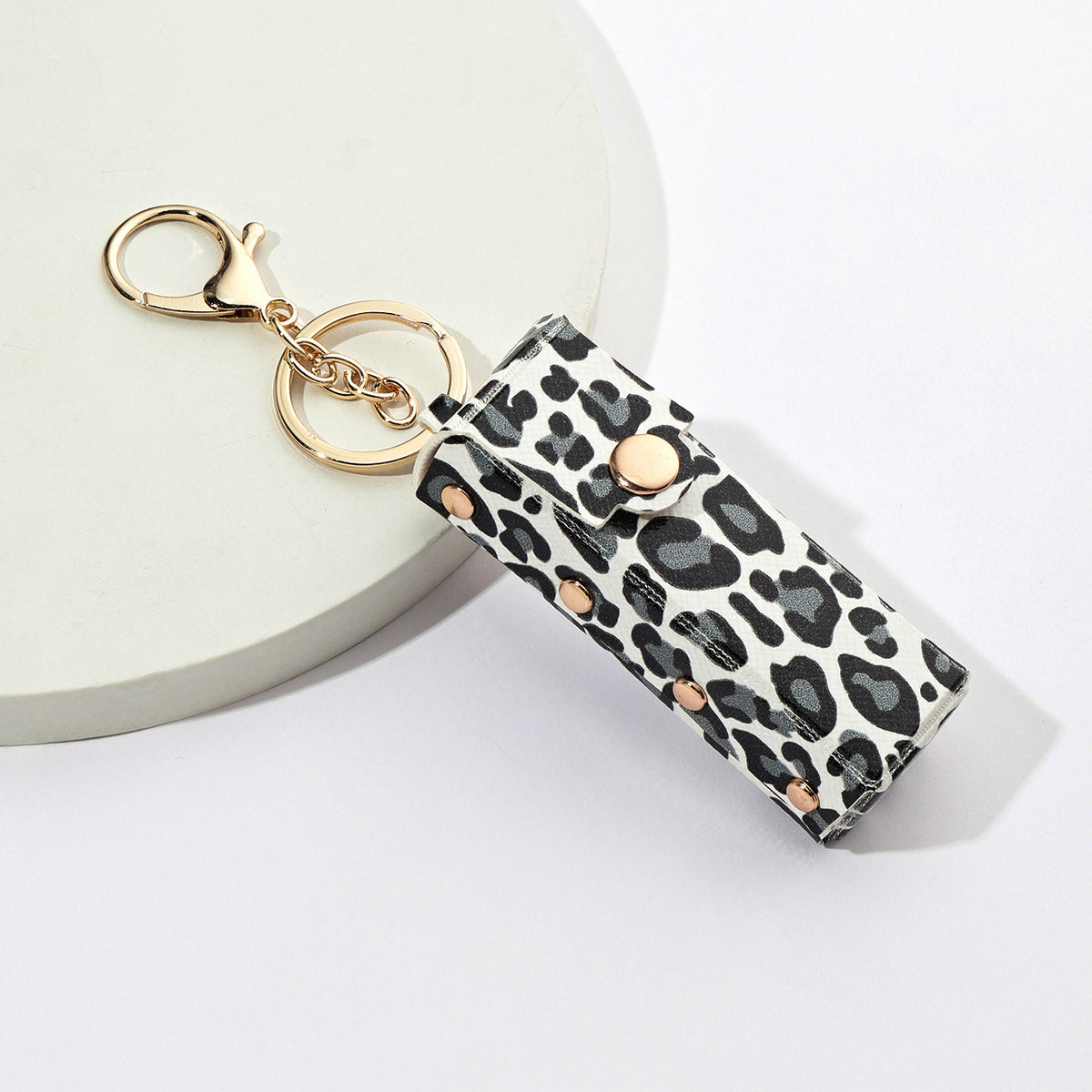 Leopard Lipstick Case Keychain Bag Charm - Black