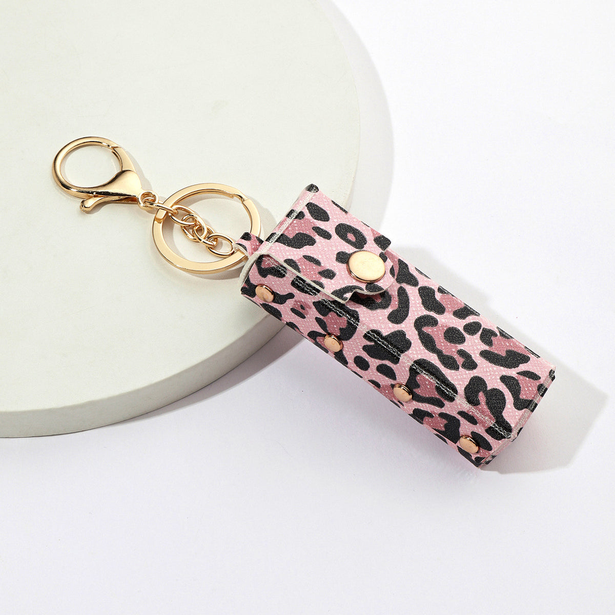 Leopard Lipstick Case Keychain Bag Charm - Pink