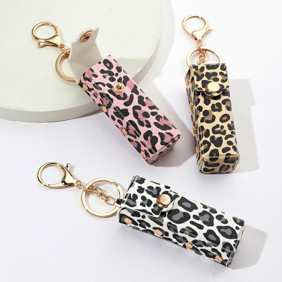 Leopard Lipstick Case Keychain Bag Charm