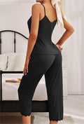 Lace Hem Cami and Capri Pants Pajama Set - Black