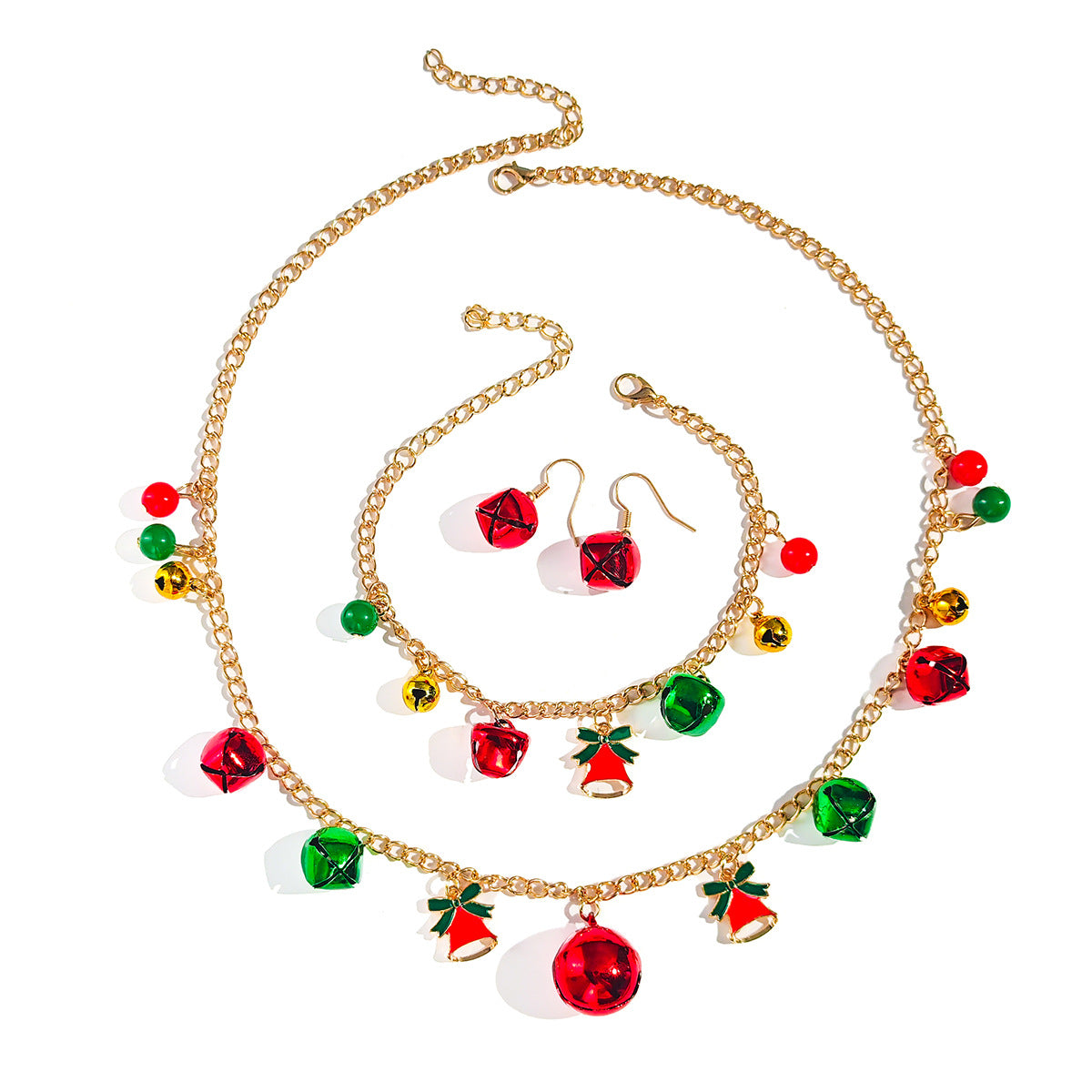 Christmas Jingle Bell Necklace Bracelet Earrings Set - Bell