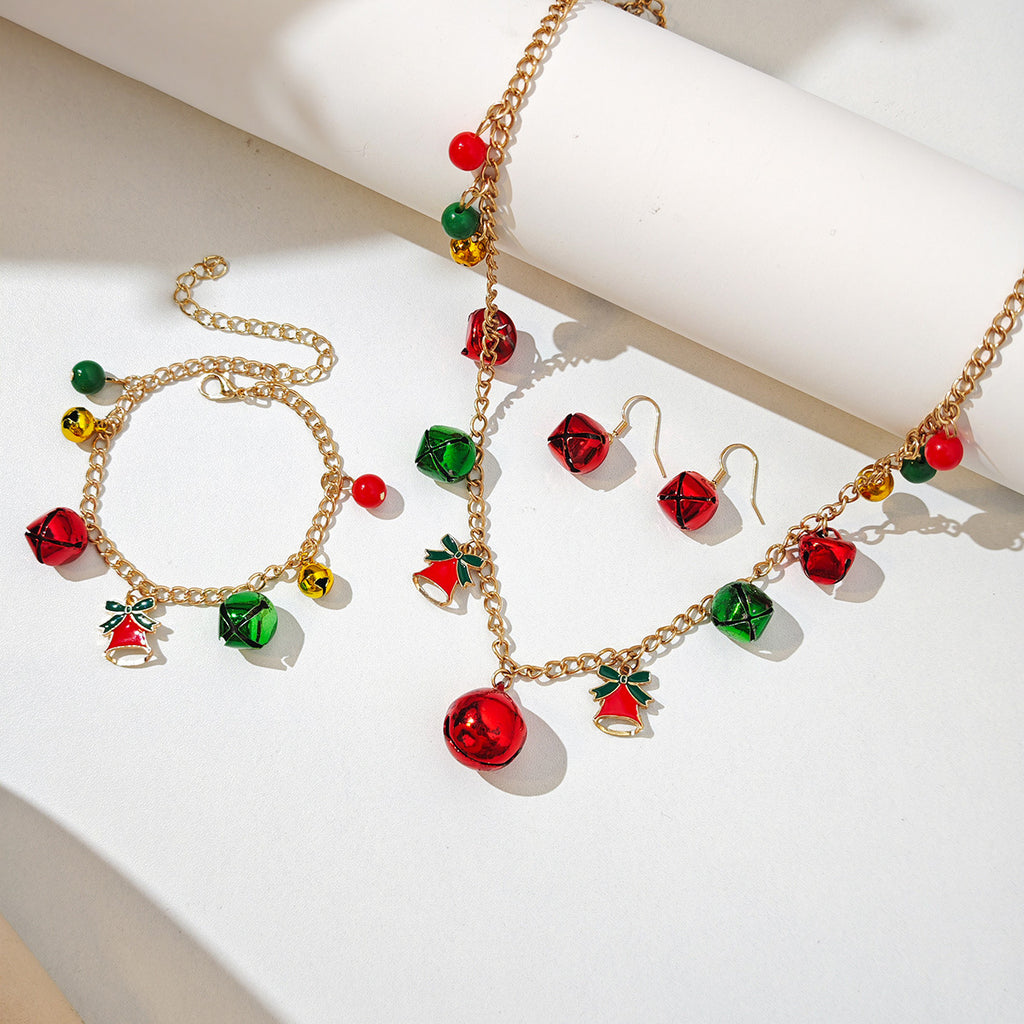 Christmas Jingle Bell Necklace Bracelet Earrings Set - Bell - 2