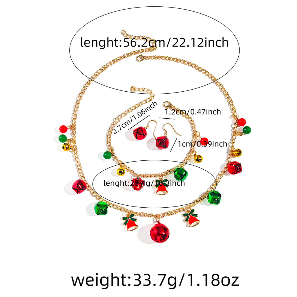 Christmas Jingle Bell Necklace Bracelet Earrings Set - Bell - 3