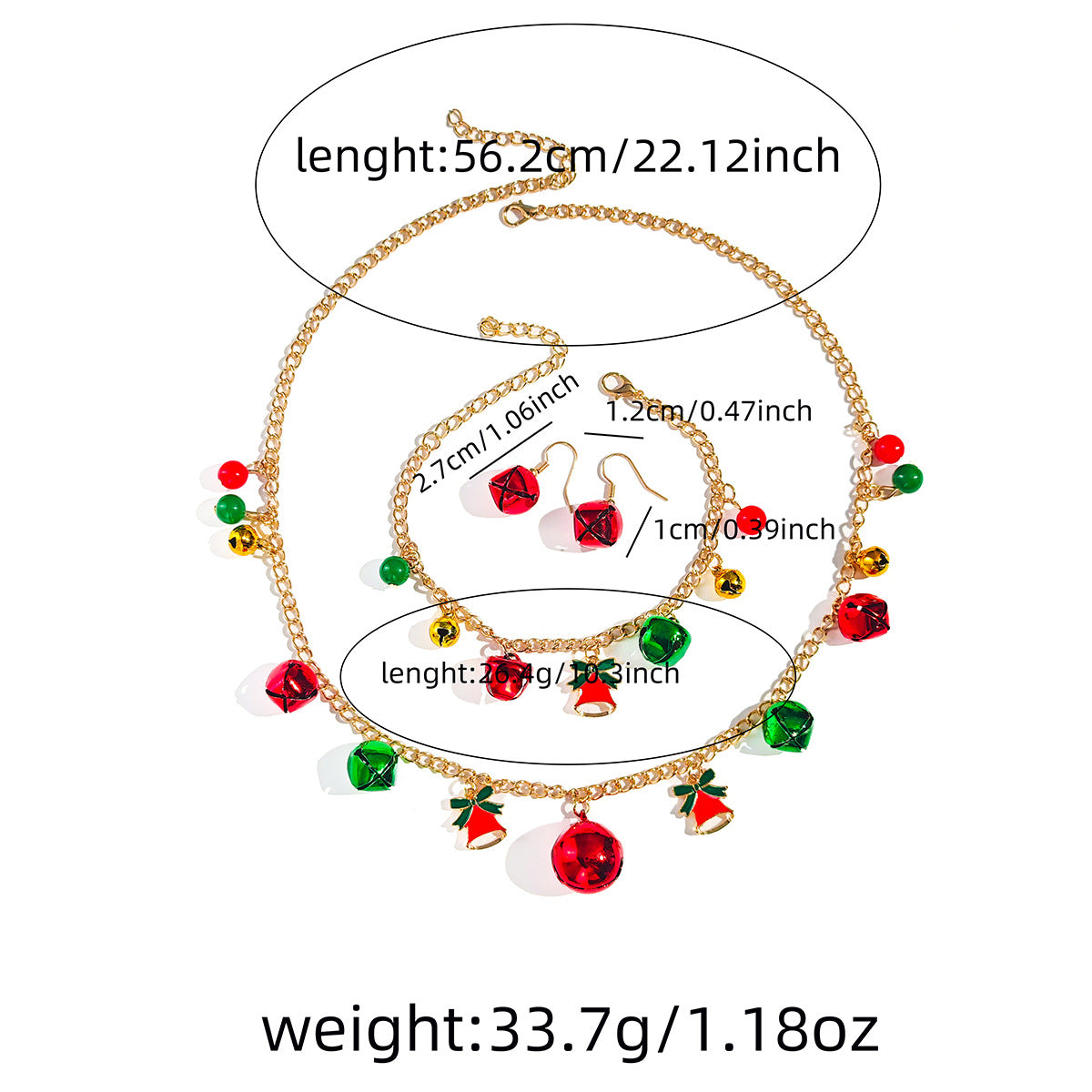 Christmas Jingle Bell Necklace Bracelet Earrings Set - Bell - 3