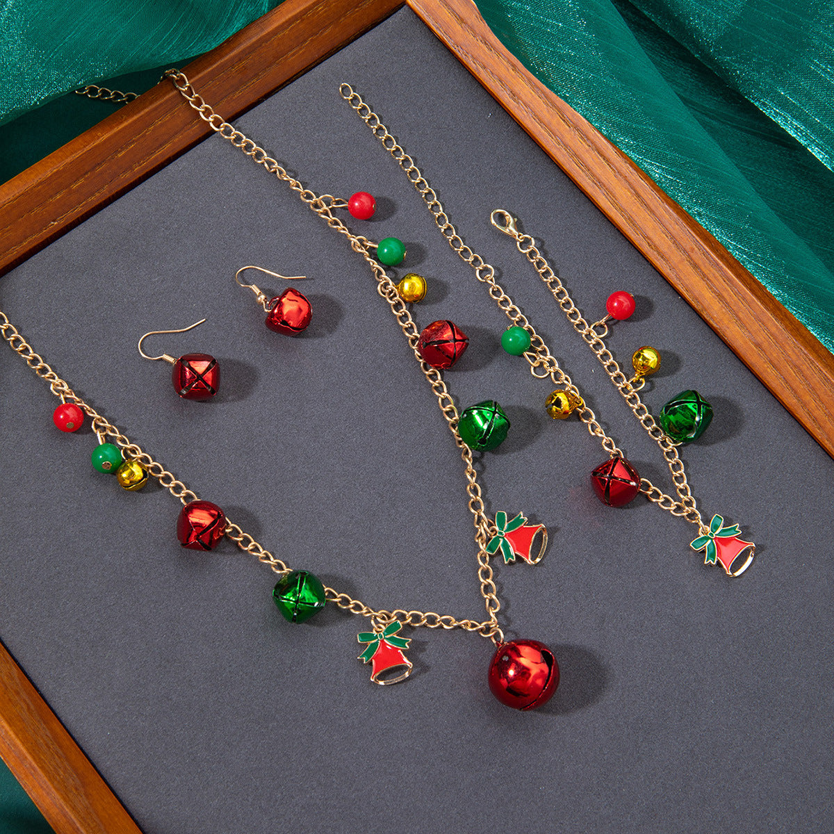 Christmas Jingle Bell Necklace Bracelet Earrings Set - Bell - 4