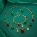 Christmas Jingle Bell Necklace Bracelet Earrings Set - Tree
