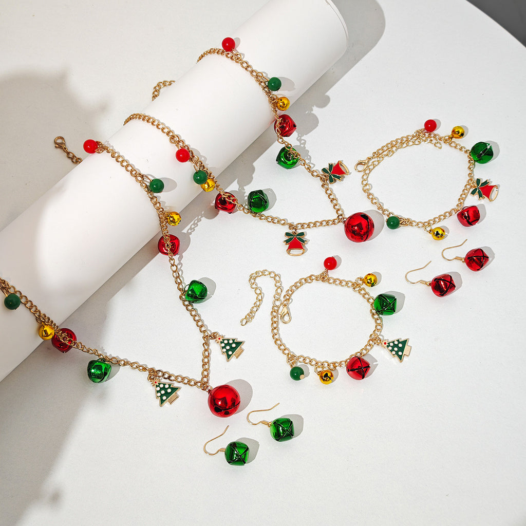 Christmas Jingle Bell Necklace Bracelet Earrings Set