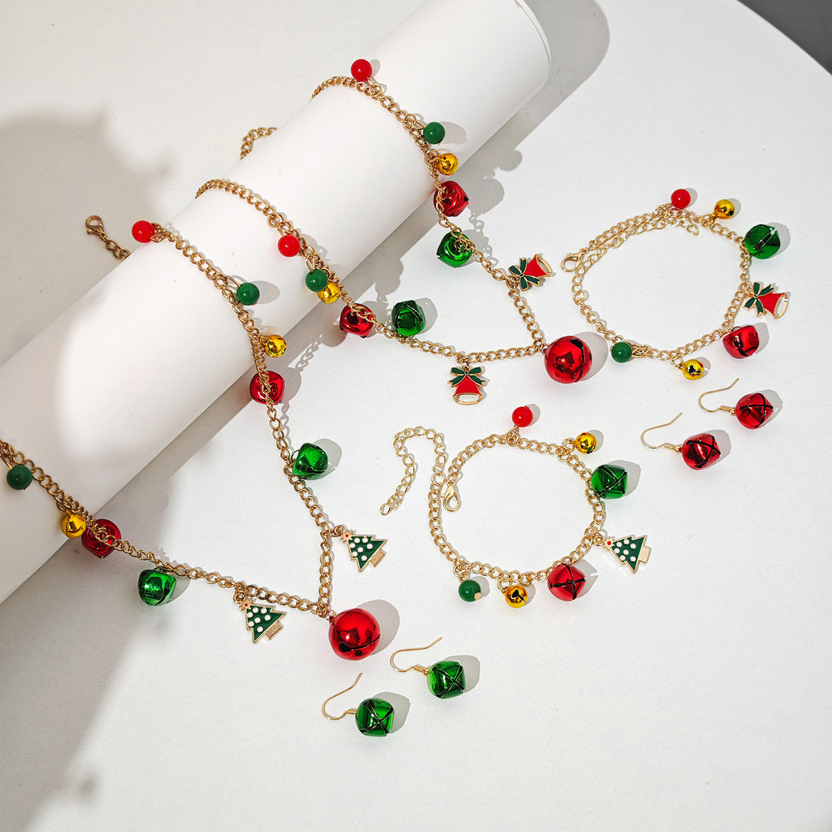 Christmas Jingle Bell Necklace Bracelet Earrings Set