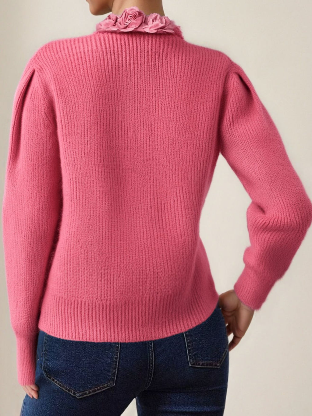 Rosette Collar Button Front Knit Sweater - view 2