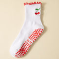 Cherry Motif Ruffle Trim Grip Socks - Cherry