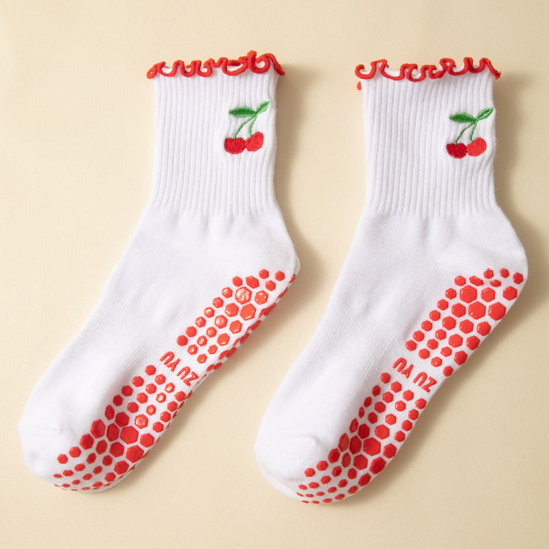 Cherry Motif Ruffle Trim Grip Socks - Cherry - 2