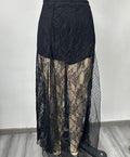 Sheer Floral Lace Overlay Maxi Skirt - Black
