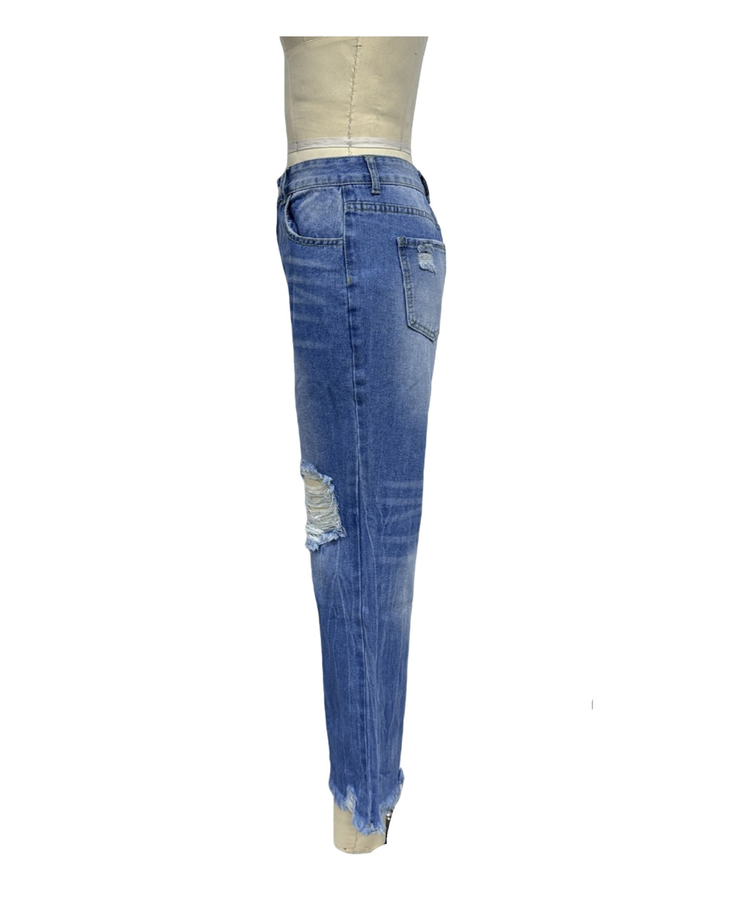 Distressed Raw Hem Flare Jeans - Blue - 3