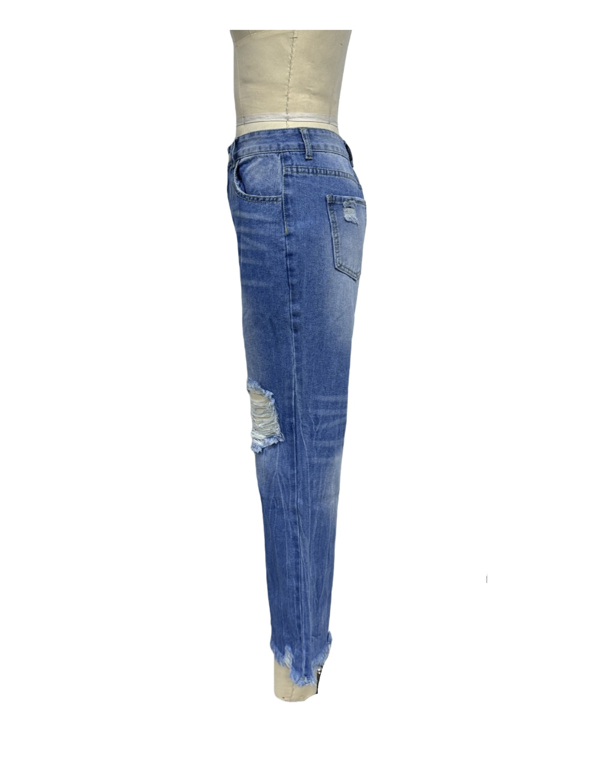 Distressed Raw Hem Flare Jeans - Blue - 3