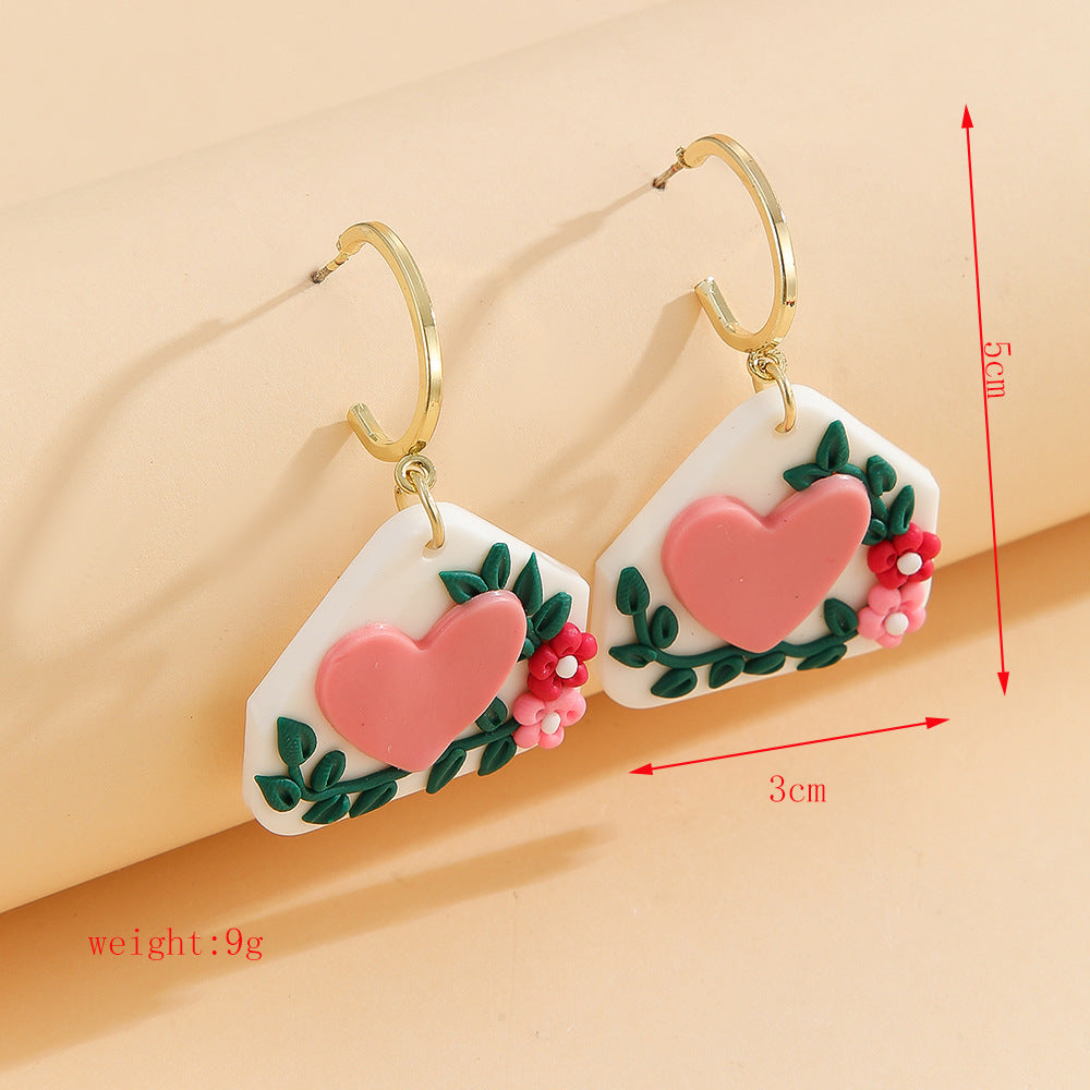 Rose and Envelope Clay Drop Earrings - White-1