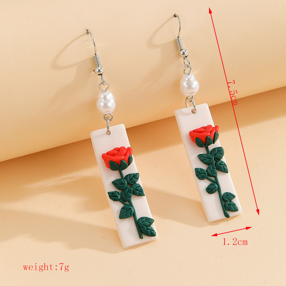 Rose and Envelope Clay Drop Earrings - White-4