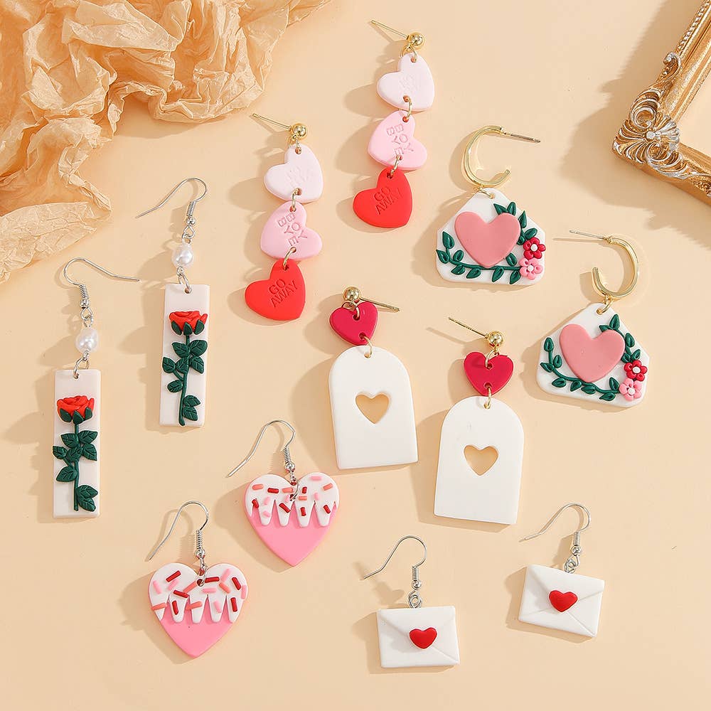 Rose and Envelope Clay Drop Earrings