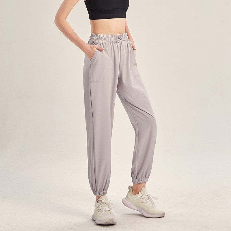 Quick-Dry High Waist Running Joggers With Pockets - Light Gray
