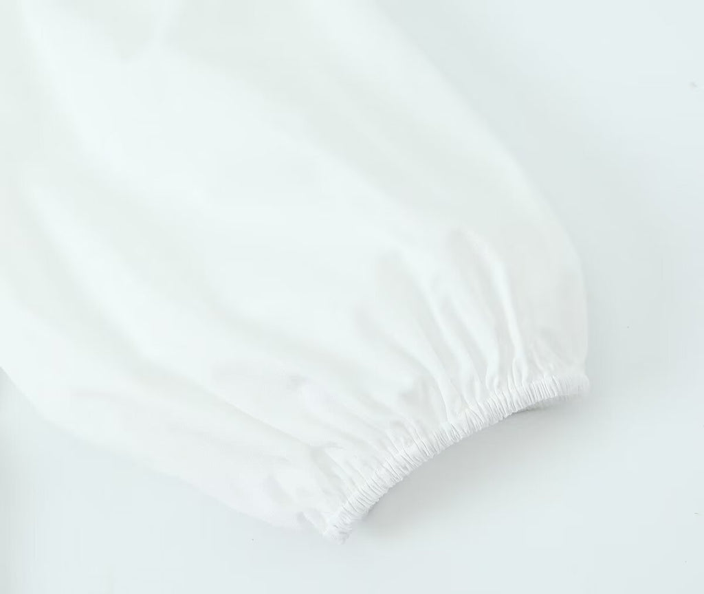 Peplum Blouse With Bow Front And Puff Sleeves - White - 5