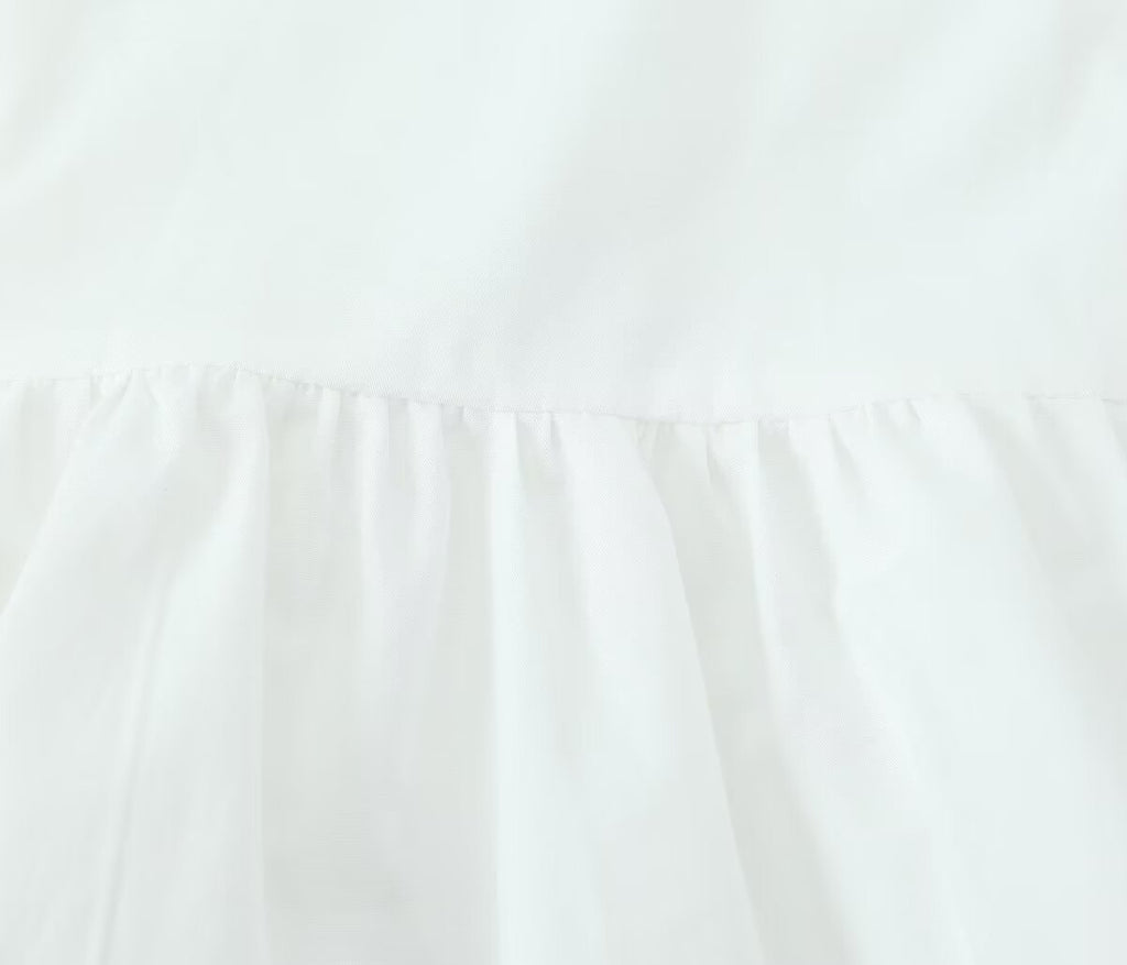 Peplum Blouse With Bow Front And Puff Sleeves - White - 9