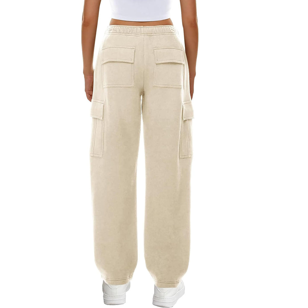High Rise Cargo Pocket Fleece Joggers - Beige - 2